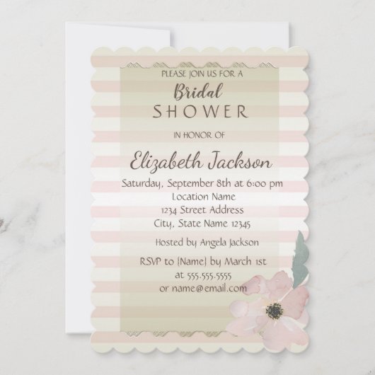 Elegantes Chic Striped Floral Brautparty Einladung (Vorderseite)