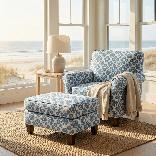 Elegantes Chic Trendy Blue & White Geometric Muste Stoff