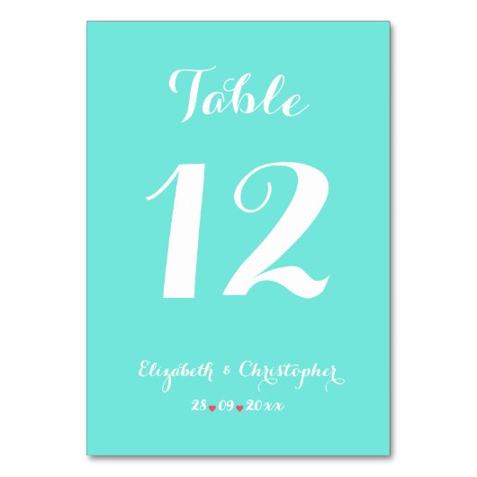 Elegantes Chic Türkise White Wedding Brautparty Tischnummer (Vorderseite)