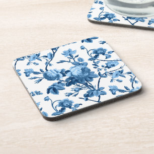 Elegantes Chic Vintage Blaues Rosenblütenmuster Getränkeuntersetzer