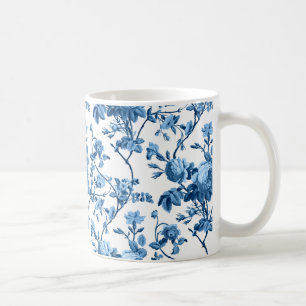 Elegantes Chic Vintage Blaues Rosenblütenmuster Kaffeetasse