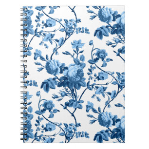 Elegantes Chic Vintage Blaues Rosenblütenmuster Notizblock