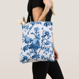 Elegantes Chic Vintage Blaues Rosenblütenmuster Tasche