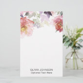 Elegantes Chic Wasserfarben-Blumenmonogramm Name Briefpapier (Stehend Vorderseite)