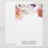Elegantes Chic Wasserfarben-Blumenmonogramm Name Briefpapier (Vorne/Hinten)