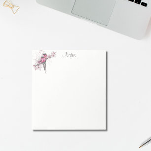 Elegantes Chic Wasserfarben Vögel Rosa Gold Floral Notizblock