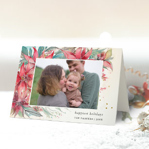 Elegantes Chic Watercolor Poinsettia Botanisches F Feiertagskarte