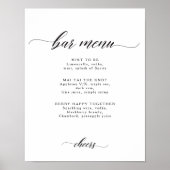 Elegantes Chic Wedding Bar oder Cocktail Menü Sign Poster (Vorne)