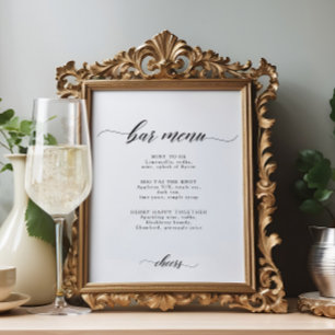 Elegantes Chic Wedding Bar oder Cocktail Menü Sign Poster