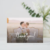Elegantes Chic Wedding Foto handschriftlich Dankeskarte (Stehend Vorderseite)