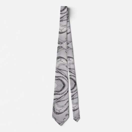 Elegantes Chic Weiß Grau Silber Marmor Muster Krawatte (Vorderseite)