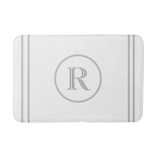 Elegantes Chic White Gray Trim Custom Monogram Badematte (Vorderseite)