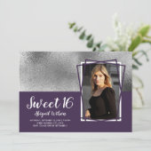 Elegantes Chick Silber lila 16 . Geburtstag Geburt Einladung (Stehend Vorderseite)