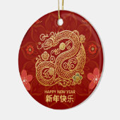 Elegantes chinesisches Neujahr mit Goldschlange Keramik Ornament (Links)