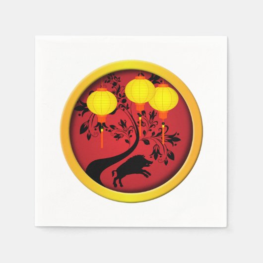 Elegantes chinesisches Neujahr Pig Gold Lanterns Serviette (Vorderseite)
