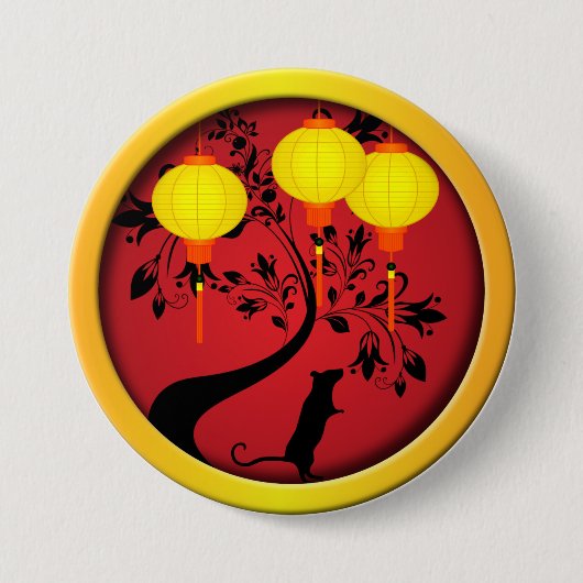 Elegantes chinesisches Neujahr Rat Gold Lanterns Button (Vorderseite)