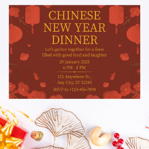 Elegantes chinesisches New Year Dinner in Rot und  Einladung