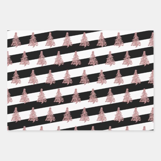 Elegantes Christbaummuster gestreift Geschenkpapier Set (Vorderseite)