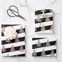 Elegantes Christbaummuster gestreift Geschenkpapier Set