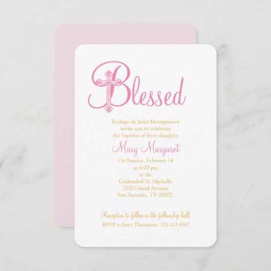 elegantes ChRISTENENING- oder BAPTISM-Goldkreuz Einladung (Vorne/Hinten)