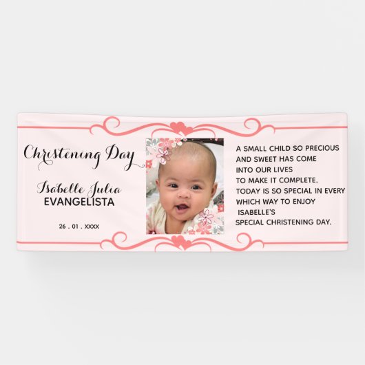 Elegantes CHRISTENING DAY Event Pink Party Banner (Horizontal)