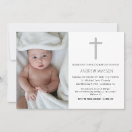Elegantes Christliches Blue Round Foto | Taufe Einladung