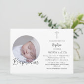 Elegantes Christliches Blue Round Foto | Taufe Einladung (Stehend Vorderseite)