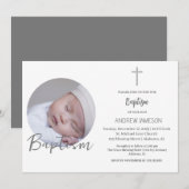 Elegantes Christliches Blue Round Foto | Taufe Einladung (Vorne/Hinten)