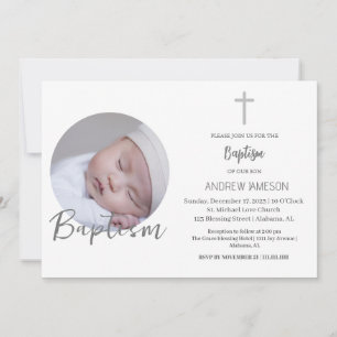 Elegantes Christliches Blue Round Foto   Taufe Einladung