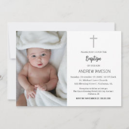 Elegantes Christliches Blue Round Foto | Taufe Einladung