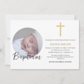 Elegantes Christliches Blue Round Foto | Taufe Einladung (Vorderseite)