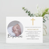 Elegantes Christliches Blue Round Foto | Taufe Einladung (Stehend Vorderseite)