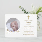 Elegantes Christliches Blue Round Foto | Taufe Einladung (Stehend Vorderseite)