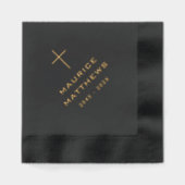 Elegantes Christliches Cross Name Datum schwarze B Servietten Mit Folie (Vorderseite)