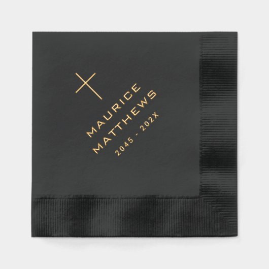 Elegantes Christliches Cross Name Datum schwarze B Servietten Mit Folie (Vorderseite)