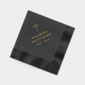 Elegantes Christliches Cross Name Datum schwarze B Servietten Mit Folie (Links)