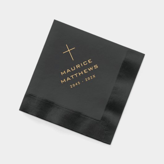 Elegantes Christliches Cross Name Datum schwarze B Servietten Mit Folie (Links)