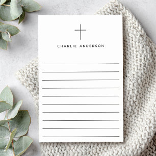 Elegantes christliches Kreuz mit Namen auf weißem Post-it Klebezettel