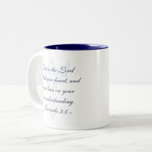 Elegantes Christliches Sprichwort Blaues Kreuz Mod Zweifarbige Tasse (Vorderseite Links)