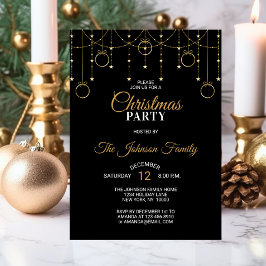 Elegantes CHRISTMAS PARTY Black Gold Glitzer Stars Einladung