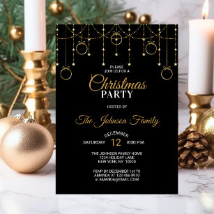 Elegantes CHRISTMAS PARTY Black Gold Glitzer Stars Einladung