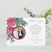 Elegantes Christmas Poinsettia Floral Wedding Foto Dankeskarte (Stehend Vorderseite)