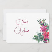 Elegantes Christmas Poinsettia Floral Wedding Foto Dankeskarte (Rückseite)