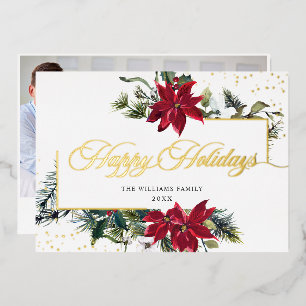 Elegantes Christmas Poinsettia Foto Gold Folien Feiertagskarte