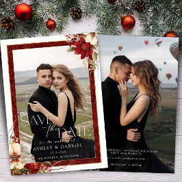 Elegantes Christmas Red Damask Blumengebirge Foto Save The Date