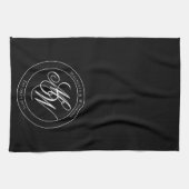 Elegantes Circle Monogram Script Geschirrtuch (Horizontal)