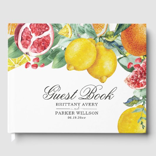 Elegantes Citrus Botanical Wedding Guest Book Gästebuch (Vorderseite)