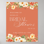 Elegantes Citrus Floral Brautparty Begrüßungszeich Poster (Vorne)