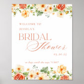 Elegantes Citrus Floral Brautparty Begrüßungszeich Poster (Vorne)