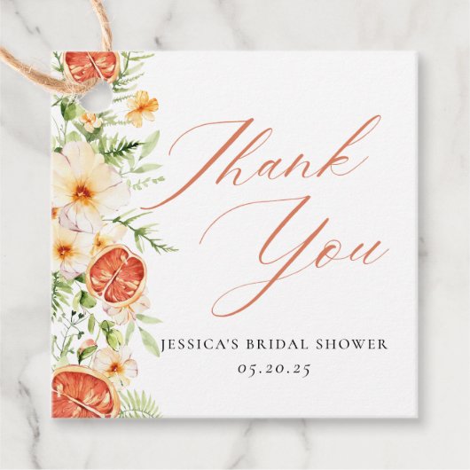 Elegantes Citrus Floral Brautparty Vielen Dank Geschenkanhänger (Vorderseite)